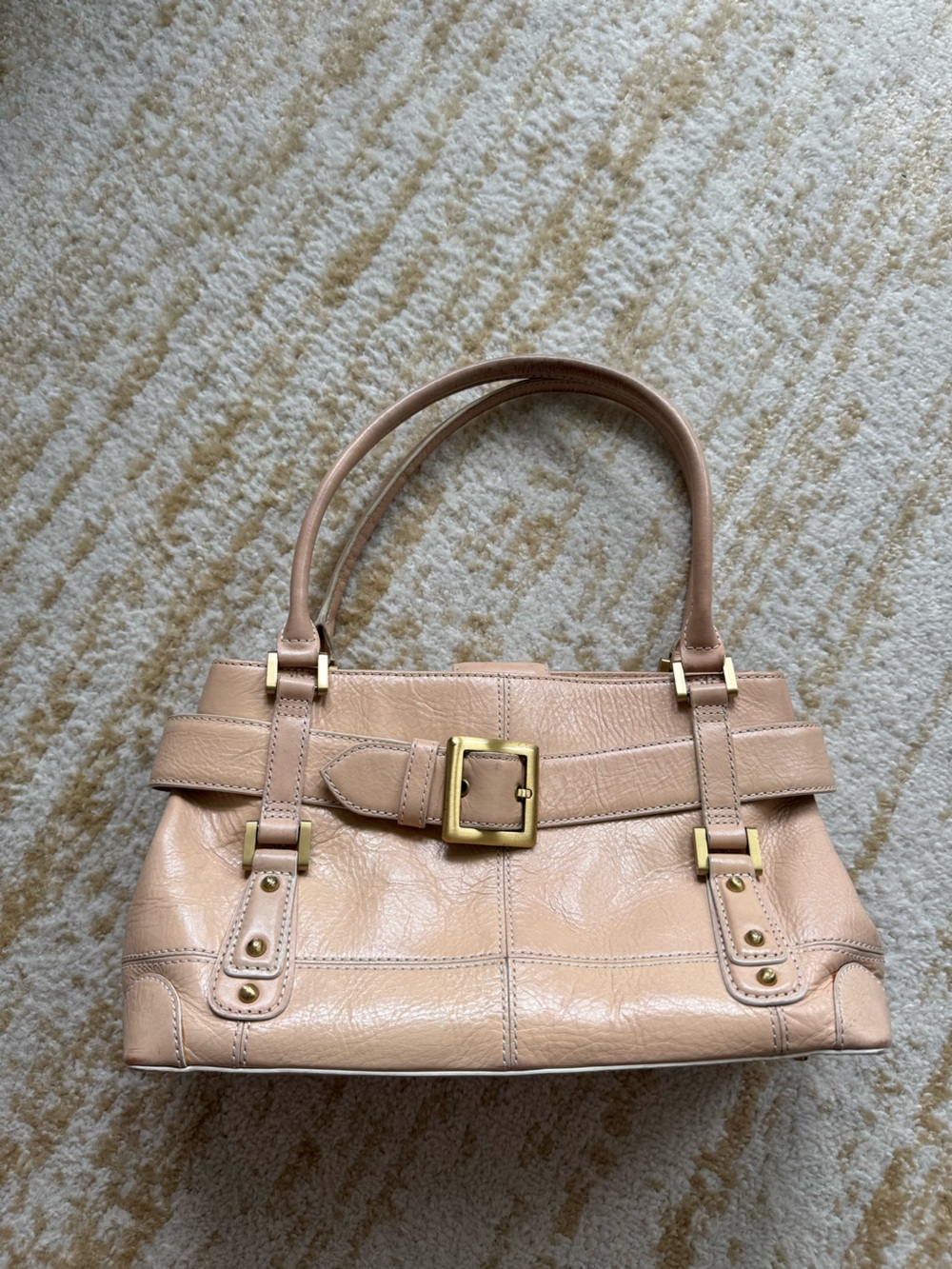 Y2k Maxx New York Beige Leather Shoulder Bag with Gold Hardware